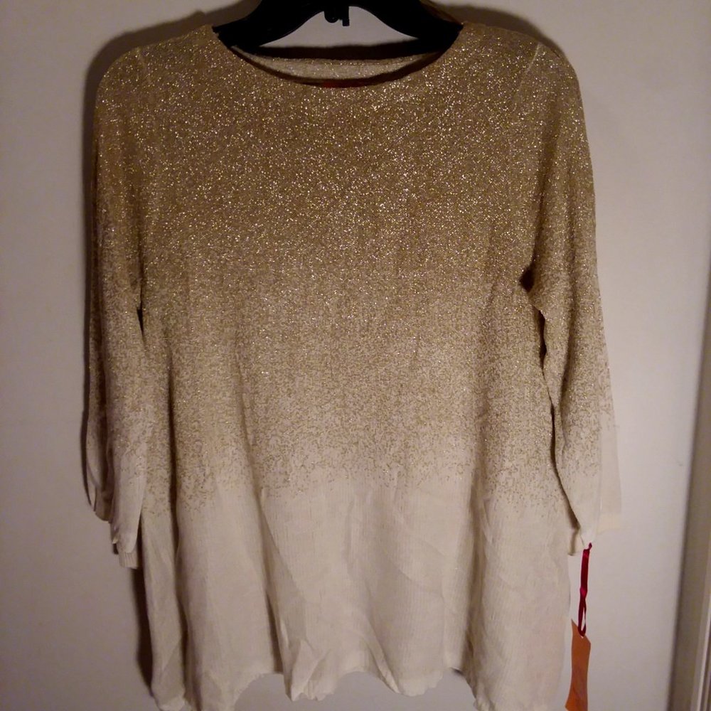 Womens Ruby Rd. Sweather Weather Ceam and Gold Long Sleeve PM  NWT